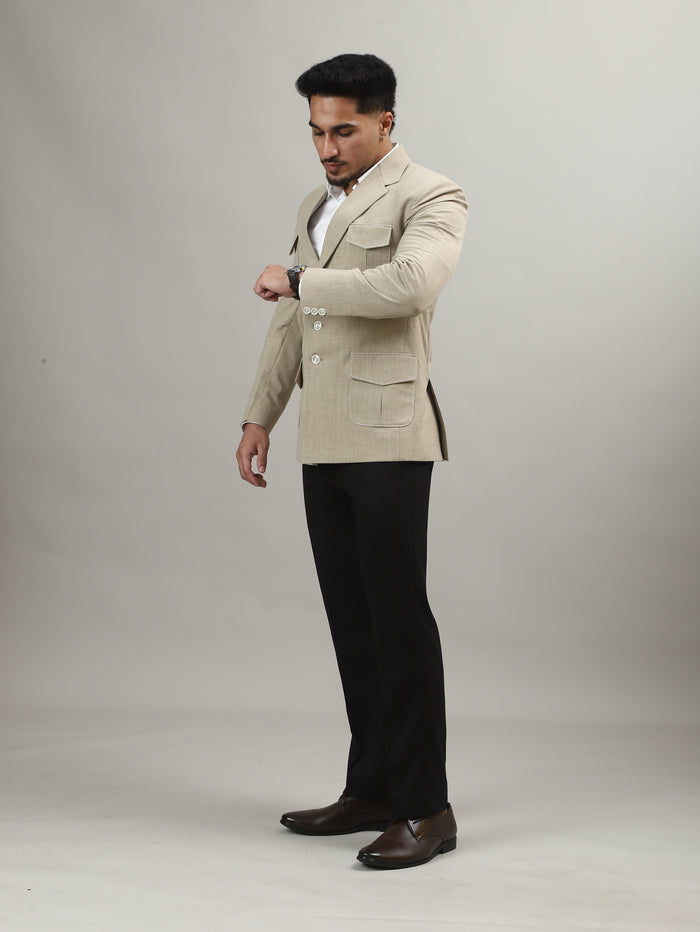 Sand Beige Celebration Blazer with Signature Pocket Detailing