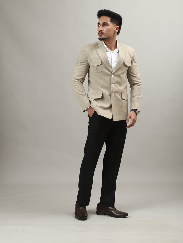 Sand Beige Celebration Blazer with Signature Pocket Detailing