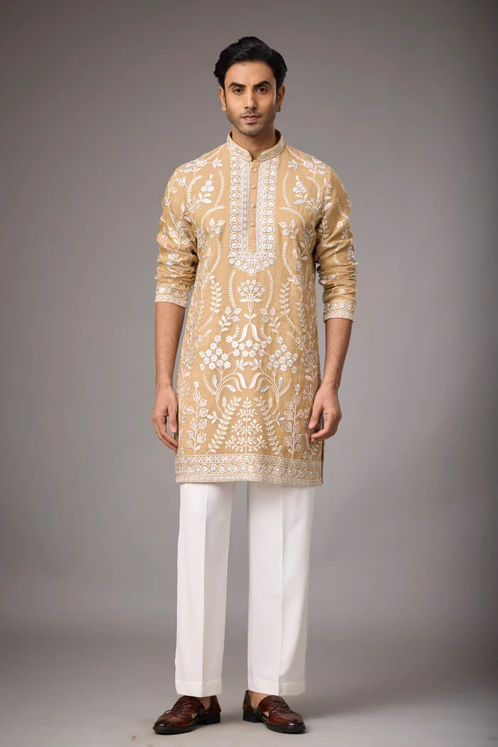 Sandstone Gold Floral Heritage Kurta Set for Men | Mahavir NX