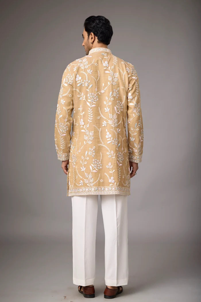 Sandstone Gold Kurta Pajama Set for Men – Front View | Mahavir NX