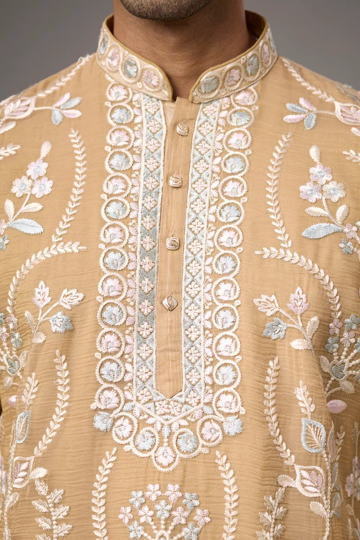 Circular Embellished Neckline Heritage Kurta – Reception Wear | Mahavir NX
