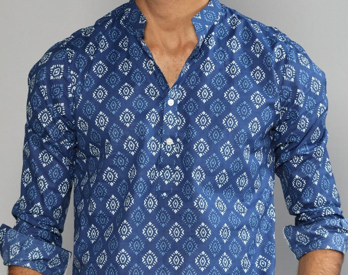 Sanganeri Block Print Navy Blue Kurta Pyjama Set