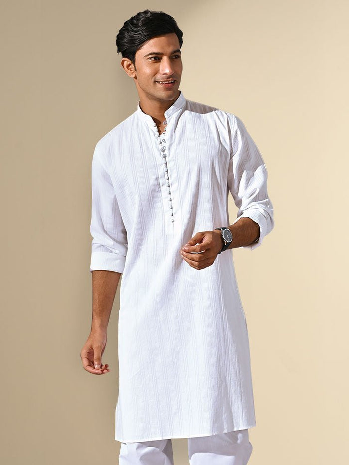 Sattva White Mandarin Collar Kurta