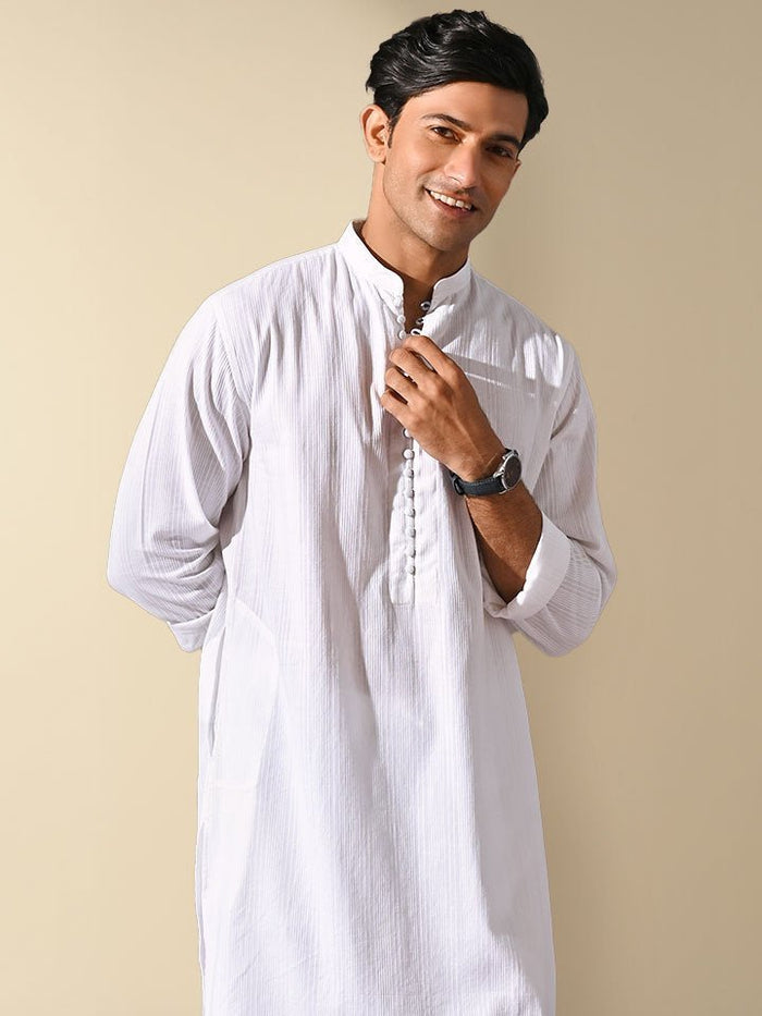 Sattva White Mandarin Collar Kurta
