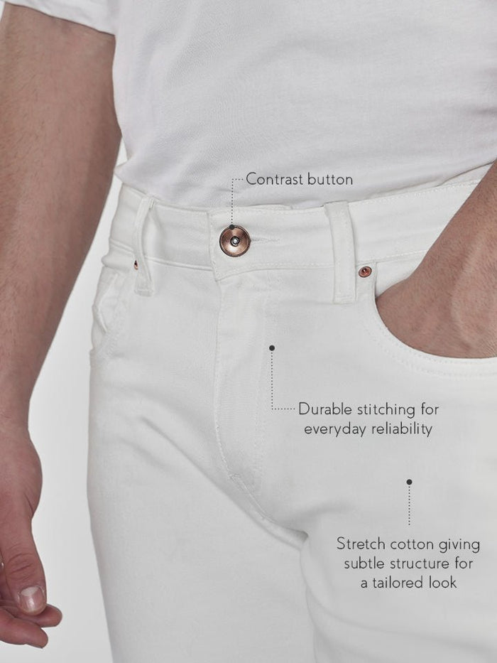 Saunter White Stretch Cotton Contrast Jeans