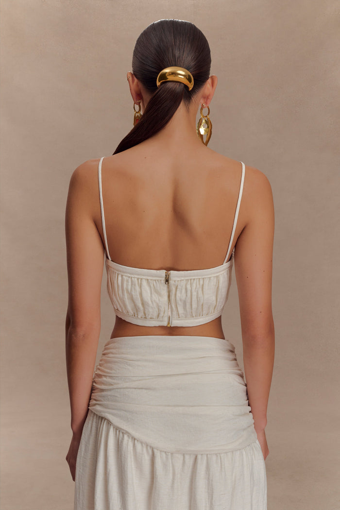 Scottie Shirred Linen Bandeau - Oat Marle