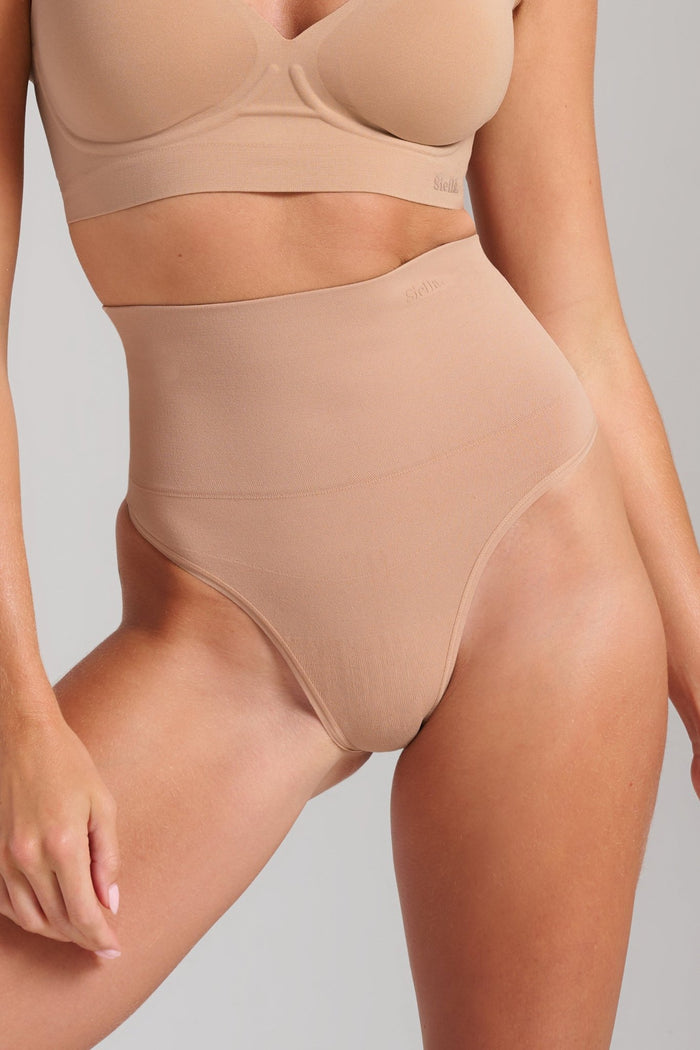 Sculpt High Waist Shaping Thong - Siella - Color: Taupe