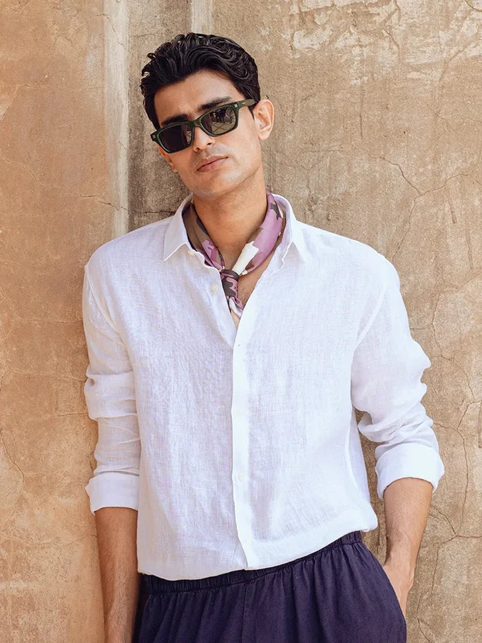 100% Linen white Shirt with full sleeve - Se Relaxer