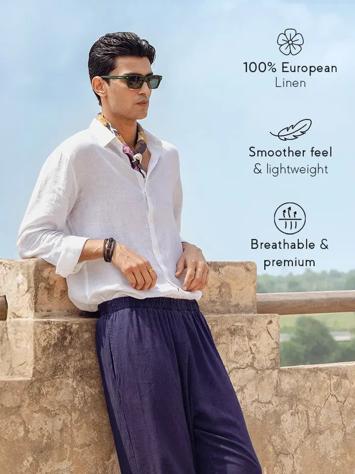 100% Linen white Shirt with full sleeve - Se Relaxer