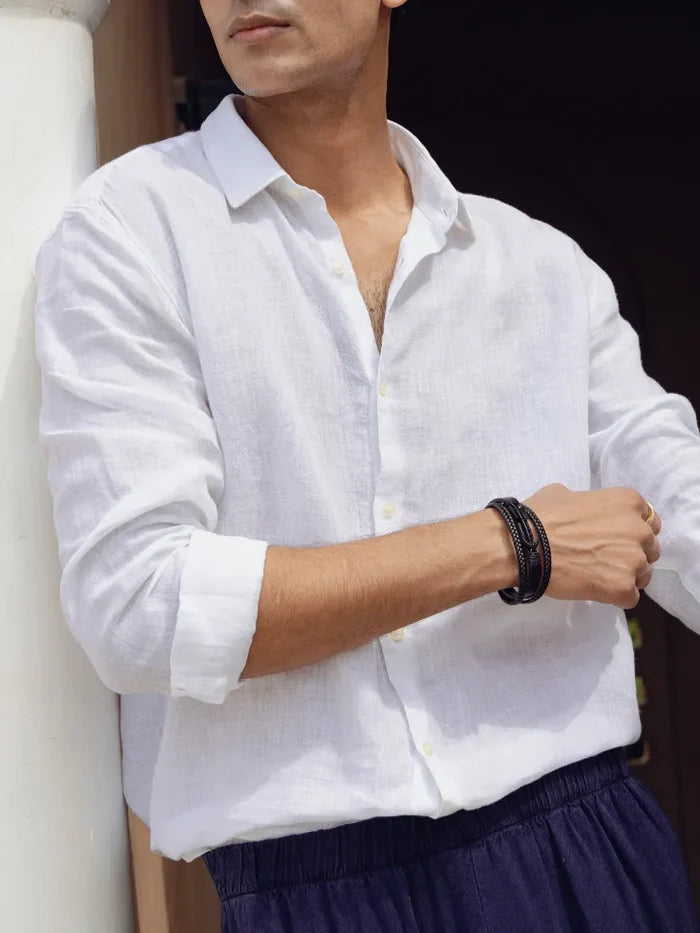 100% Linen white Shirt with full sleeve - Se Relaxer