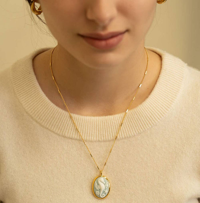 Seahorse Vintage Cameo Necklace
