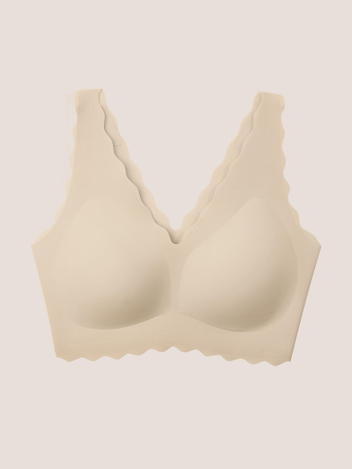 Seamless Wave Trimmed Deep V-Neck Bralette - Smart Size