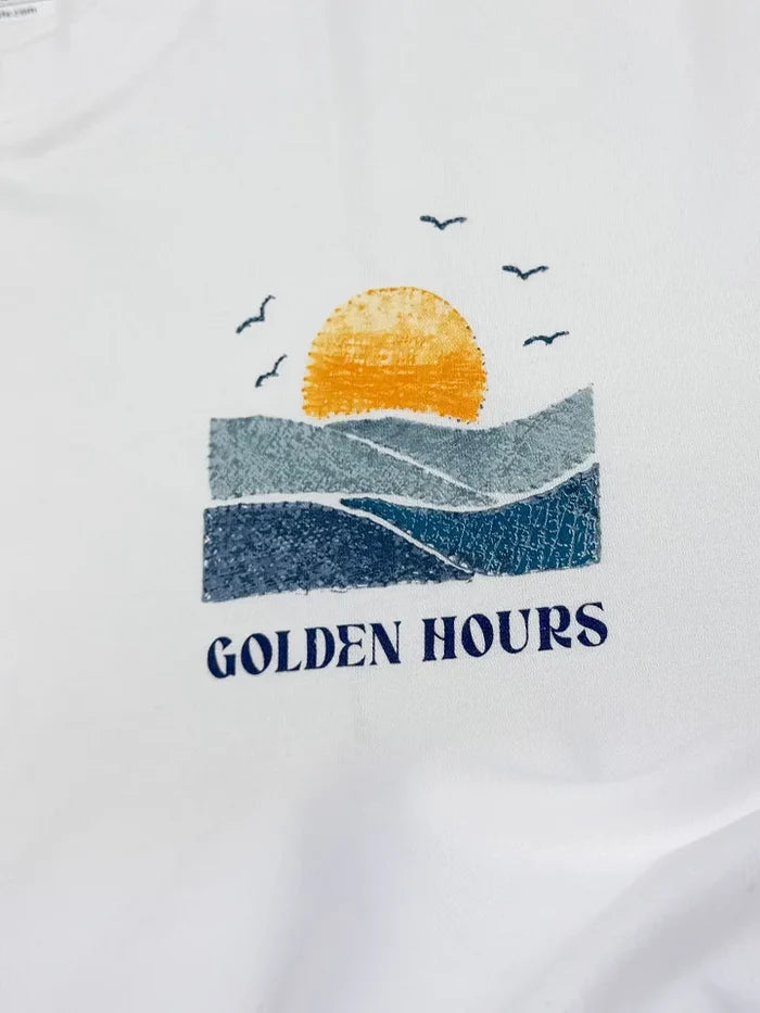 Seaside White Oversized Cotton Graphic Tee - print zoom