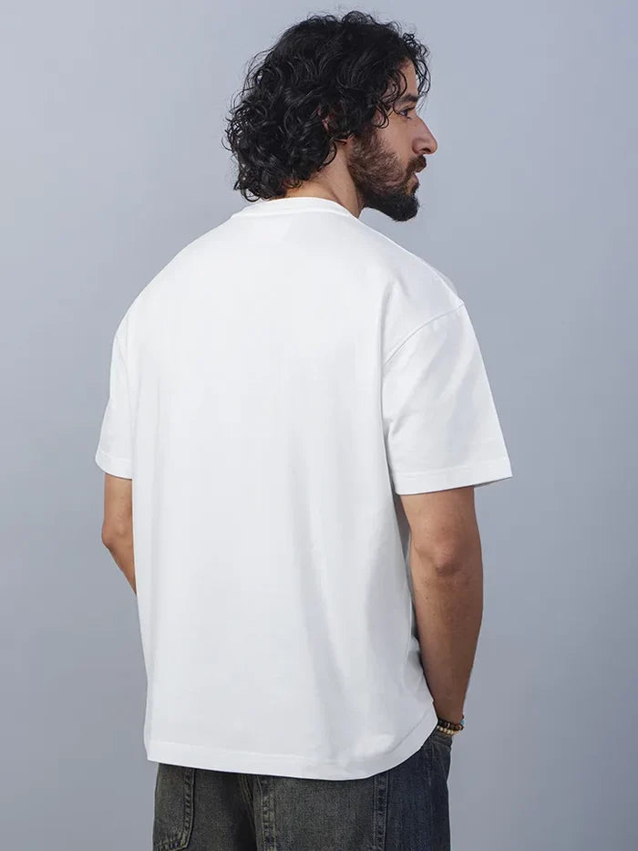 Seaside White Oversized Cotton Graphic Tee - Back view