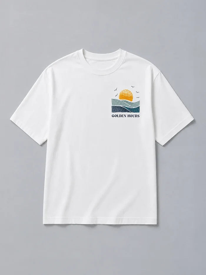 Seaside White Oversized Cotton Graphic Tee - Hanger view