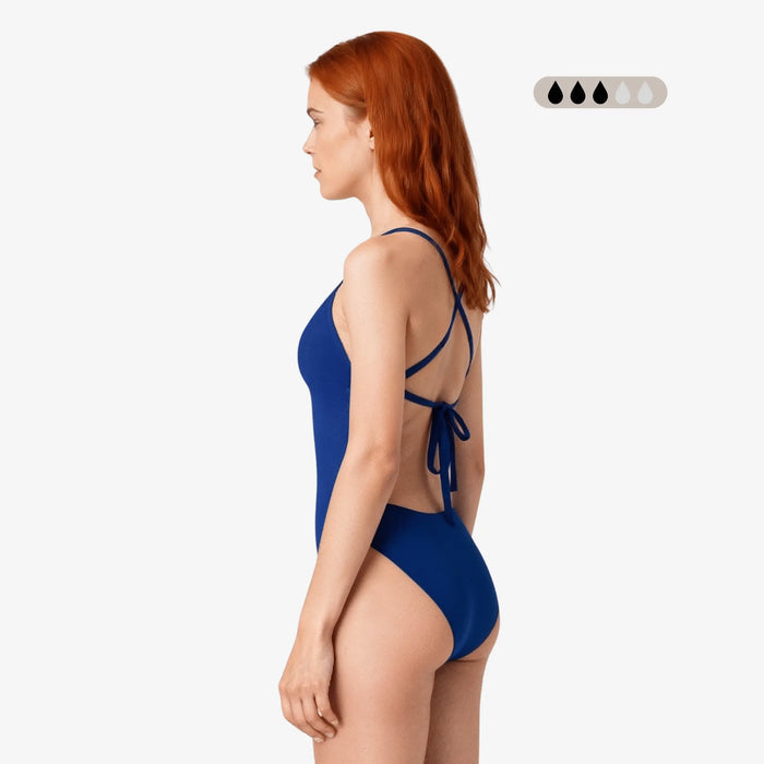 SecureFlo Cobalt Tie-Back One Piece Period Swimsuit by Norca - Norca Athletic Swimwear