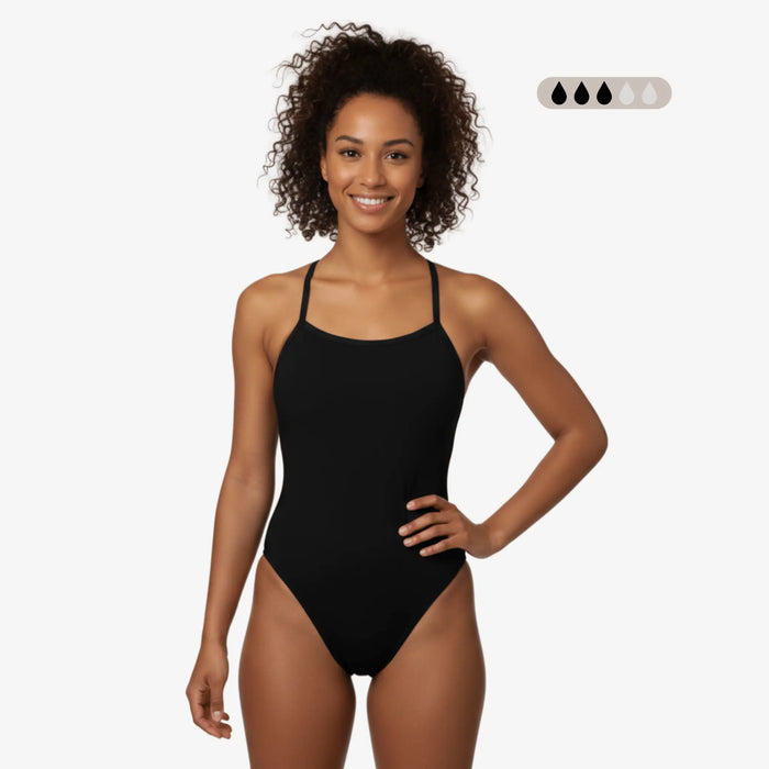 SecureFlo Onyx Tie-Back One Piece Period Swimsuit by Norca - Norca Athletic Swimwear