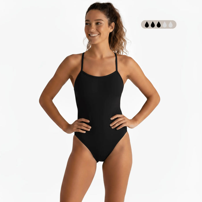Onyx SecureFlo Open-Back One-Piece Period Swimsuit by Norca - Norca Athletic Swimwear