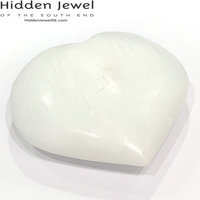 Selenite heart shaped gemstone