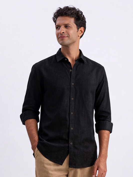 Shadow 100% European Linen Black Shirt