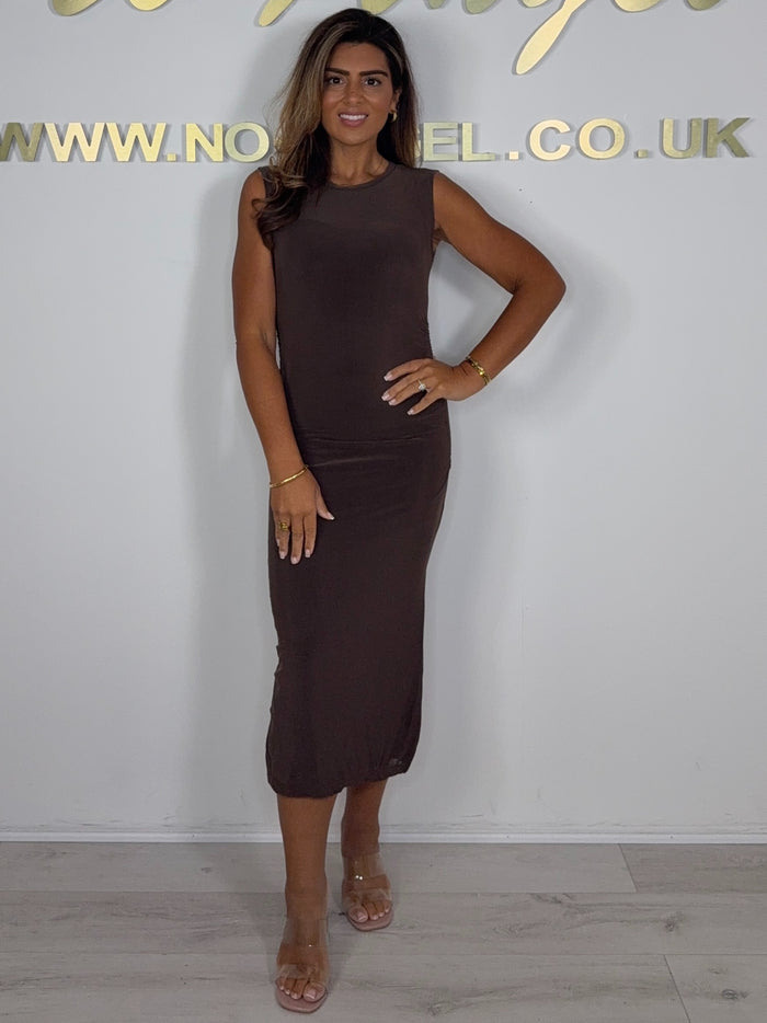 Side Ruched Split Body Con Midi Dress (3 Colours)