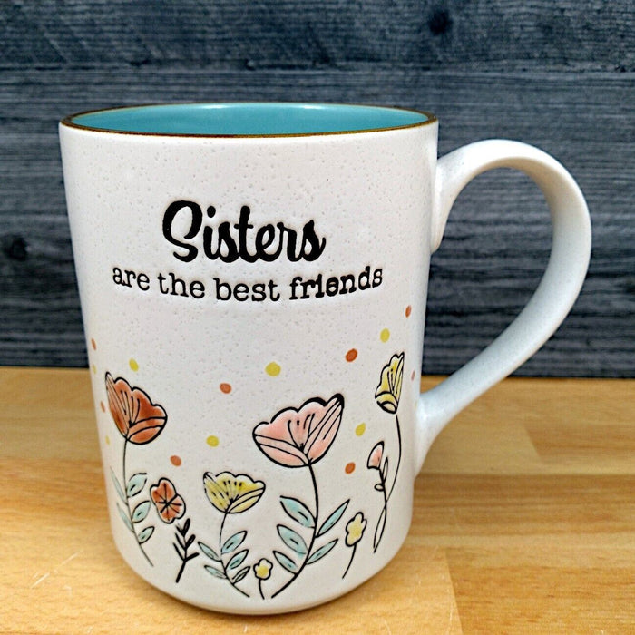 Sisters Are Best Friends Coffee Mug 16oz 473ml Ceramic Embossed Tea Cup Blue Sky