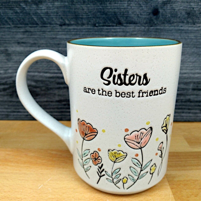 Sisters Are Best Friends Coffee Mug 16oz 473ml Ceramic Embossed Tea Cup Blue Sky