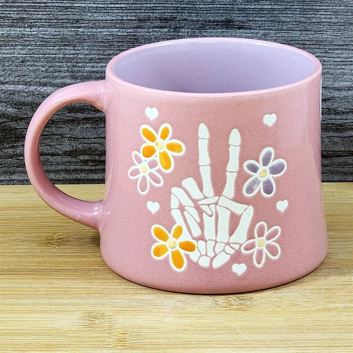Skeleton Hand Peace Sign Coffee Mug Halloween Ceramic Tea Cup by Blue Sky 18oz