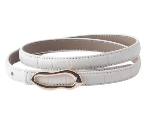 Skinny Croco - Embossed Belt With Thin Asymmetrical Buckle In Ivory - Macoma Boutique310 Accessories/Jewelry