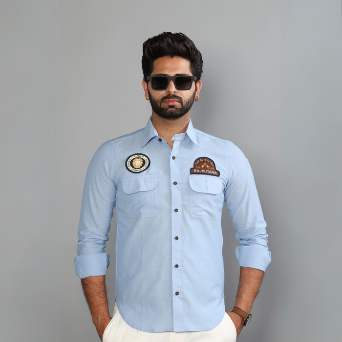 Sky Blue Color Hunting Shirt with Patch