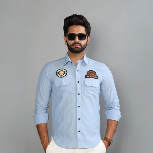 Sky Blue Color Hunting Shirt with Patch