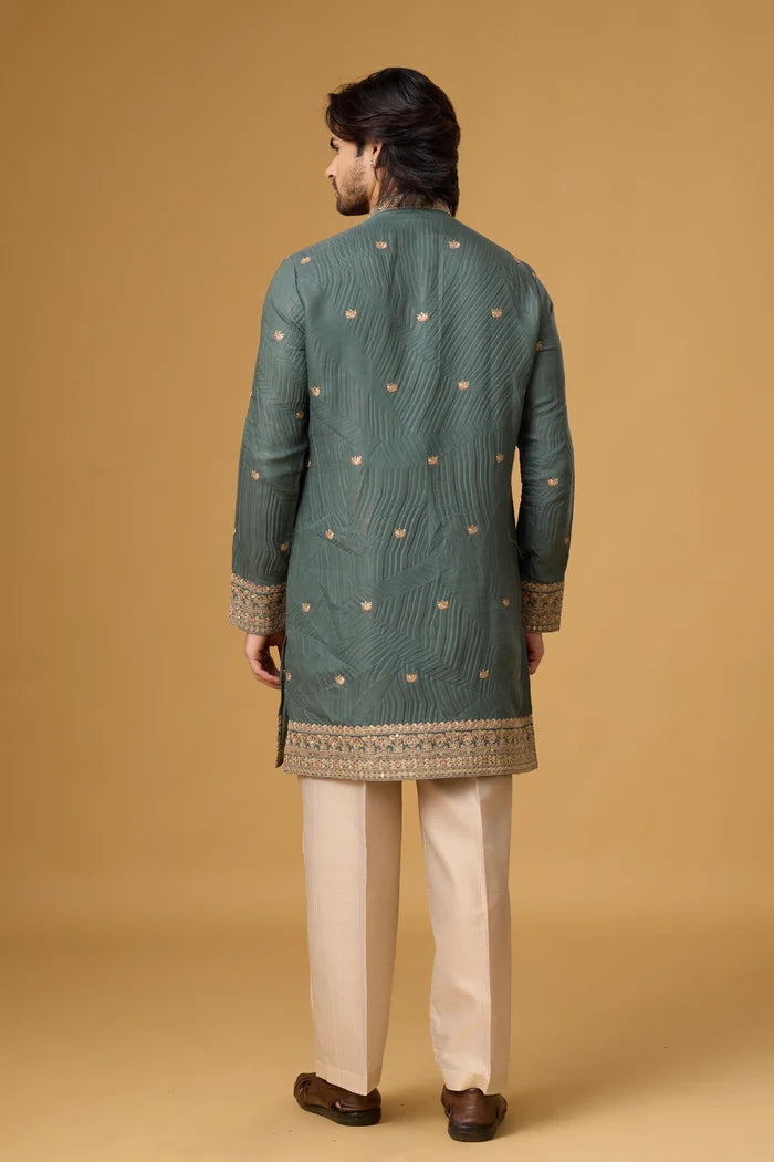 Slate Grey Regal Kurta Pajama Set for Men – Front View | Mahavir NX
