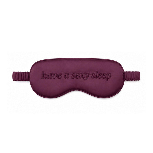 Burgundy silk sleep mask embroidered with 'have a sexy sleep'