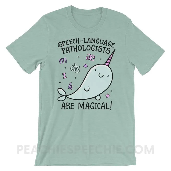 SLPs Are Magical Premium Soft Tee - Heather Prism Dusty Blue / XS - T-Shirts & Tops peachiespeechie.com