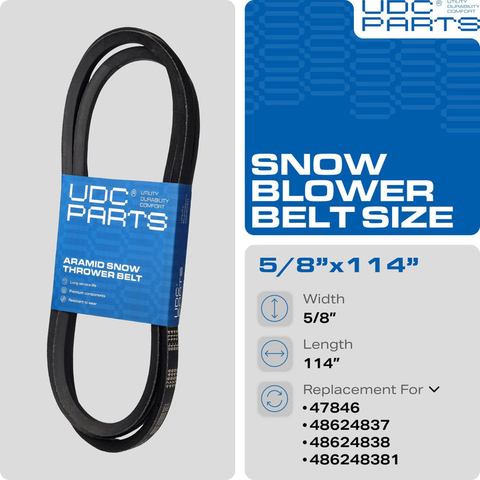 Snow Thrower Auger Belt 47846 47278 / Aramid Cord / 114.00 inches / for Craftsman Husqvarna 48624839 486248391 486248392 48624838 486248381 48624837 48625840 48624853 486248531 486248400
