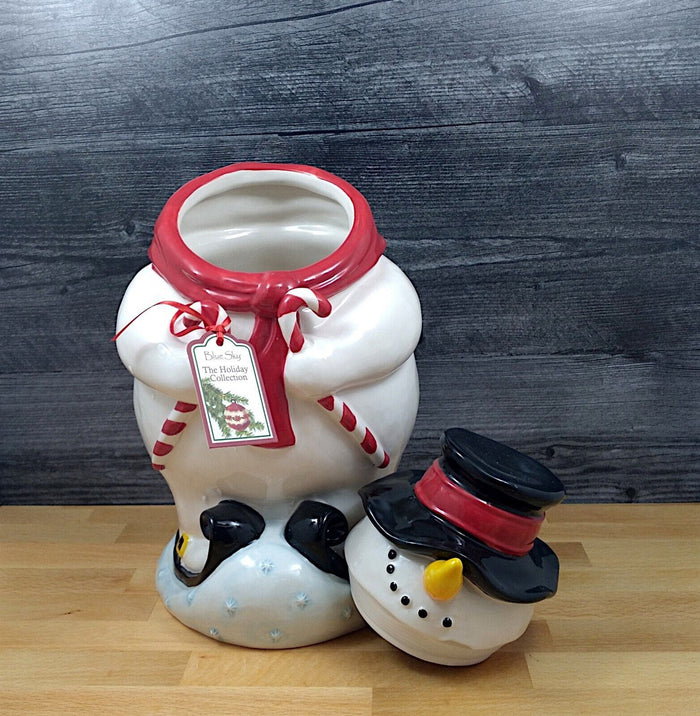 Snowman Cookie Jar Canister Mr Mogul Blue Sky Clayworks Heather Goldminc