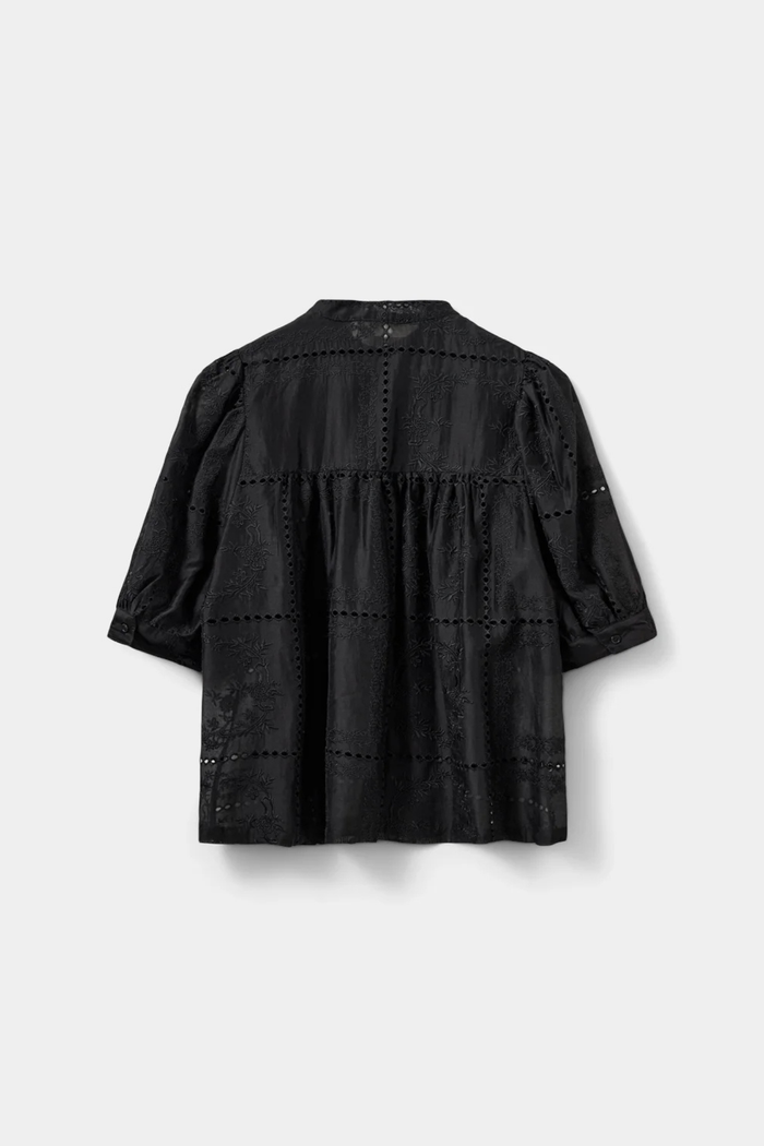 Sofie Schnoor black broderie anglaise shirt with smocked sleeves – Dotique