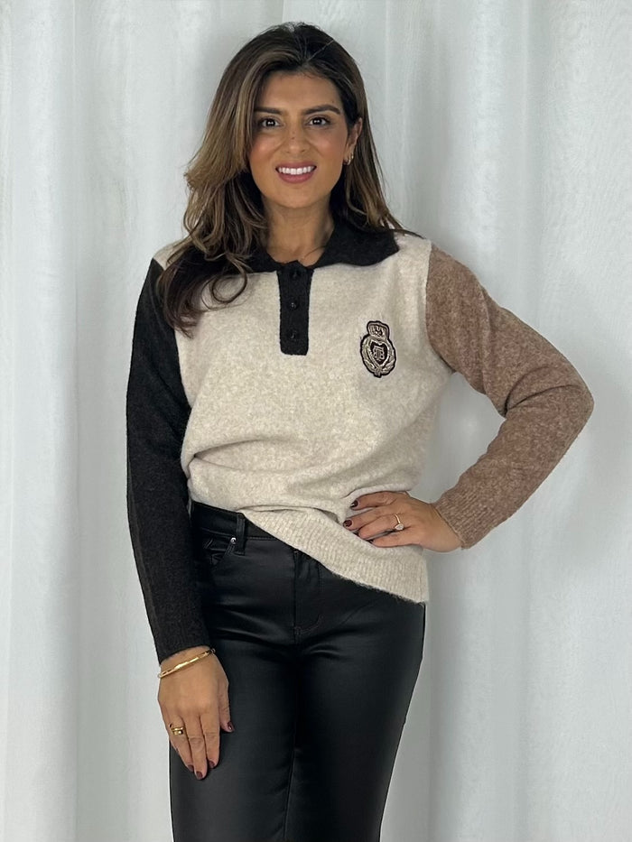 Soft Knit Embroidered Badge Detail Jumper (2 Colours)