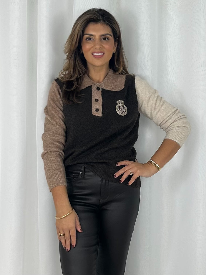 Soft Knit Embroidered Badge Detail Jumper (2 Colours)