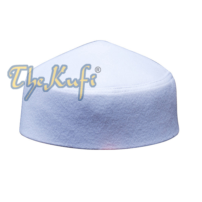 Solid White Moroccan Fez-Style Kufi Hat Cap with Pointed Top