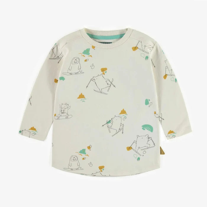 Souris Mini Cream Patterned Long Sleeved T-Shirt