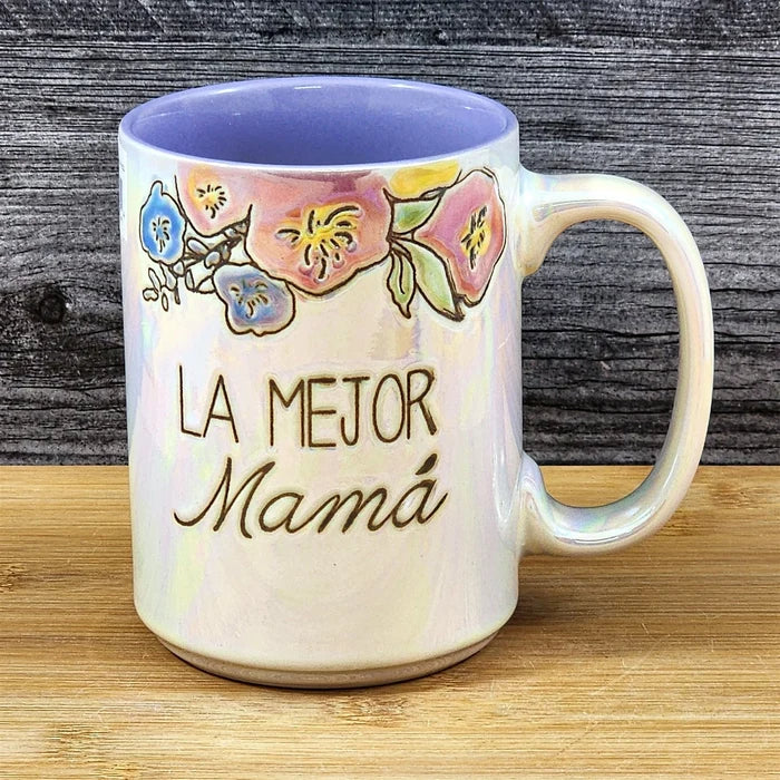 Spanish Coffee Mug La Mejor Mama "Best Mom" Cup Floral Blue Sky Ceramic 18oz