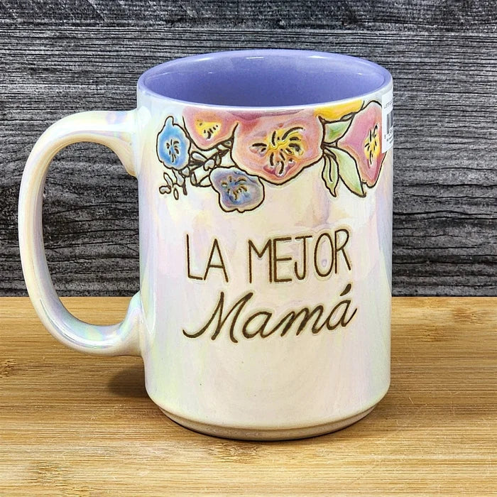 Spanish Coffee Mug La Mejor Mama "Best Mom" Cup Floral Blue Sky Ceramic 18oz