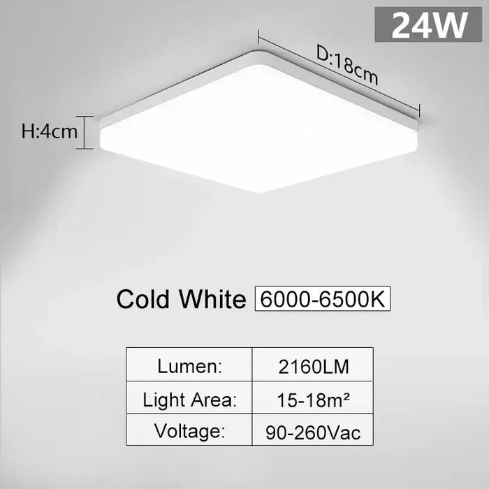 Led ceiling light, square shape, white, 24w