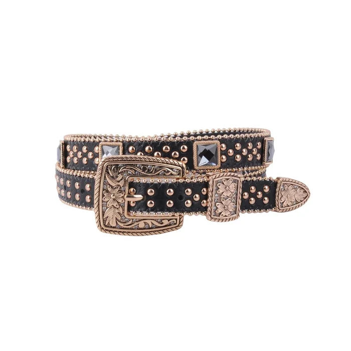 Square Rhinestone Western Glam Belt In Black - Macoma Boutique310 Accessories/Jewelry