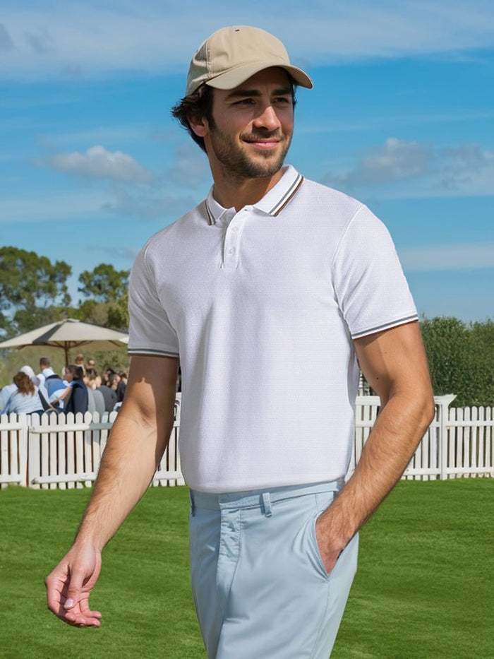 White Knitted Cotton Polo T-Shirt - Stallion