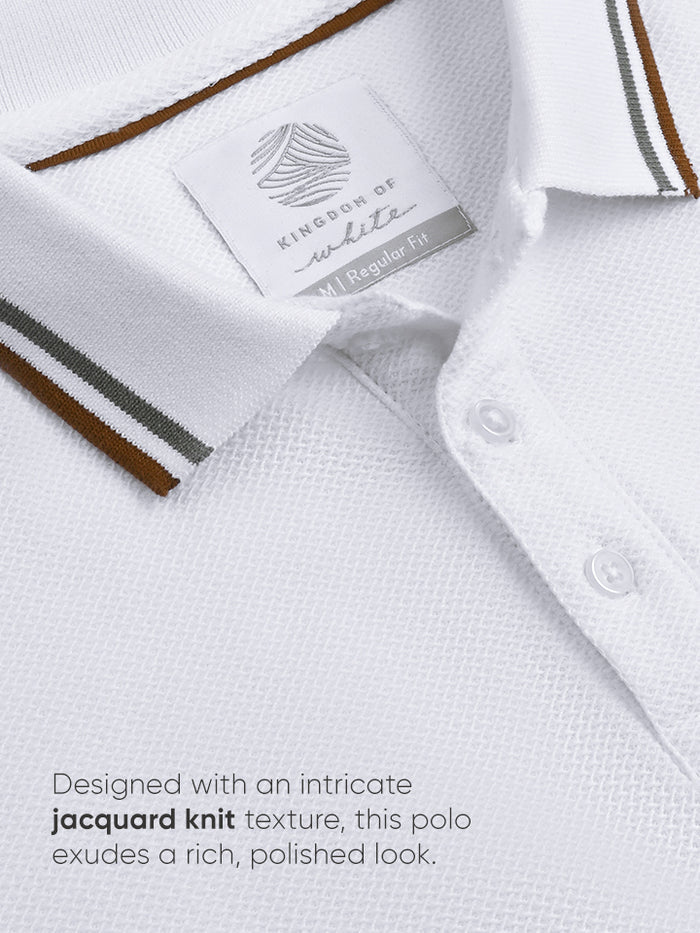 White Knitted Cotton Polo T-Shirt - Stallion