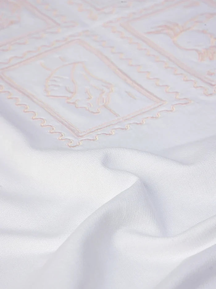 Stamps White Oversized Cotton Embroidered Tee - fabric zoom