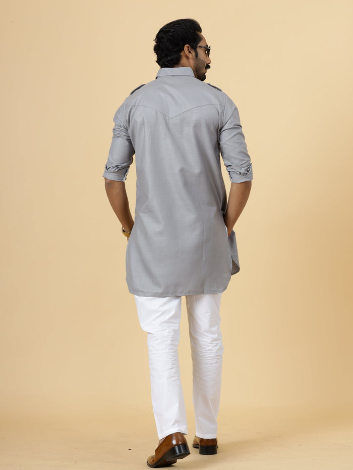 Steel Grey Hunting Style Kurta-Pajama Set