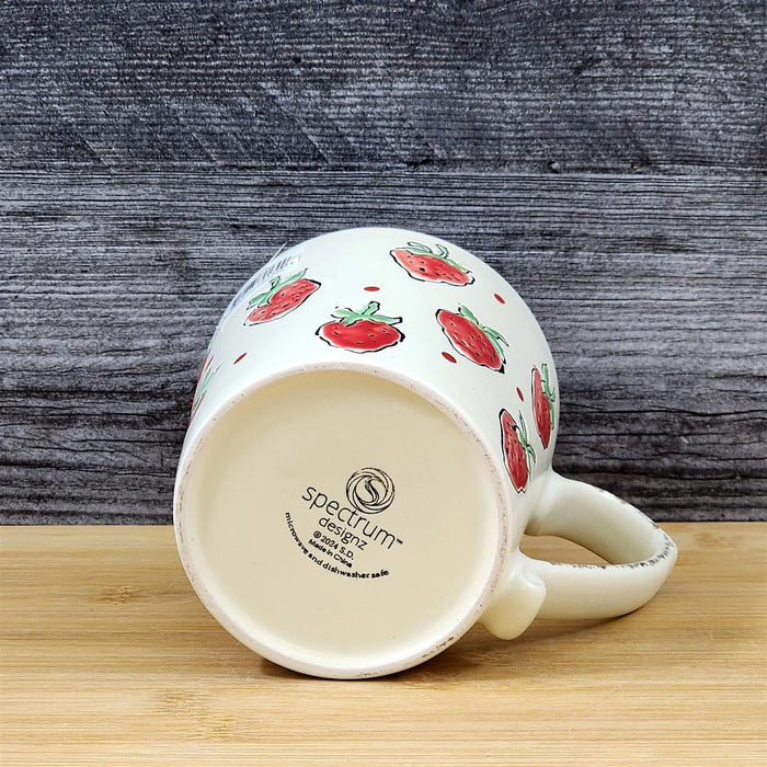 Strawberry Coffee Mug Ceramic Fruit Art Tea Cup Blue Sky Embossed Botanical Pink